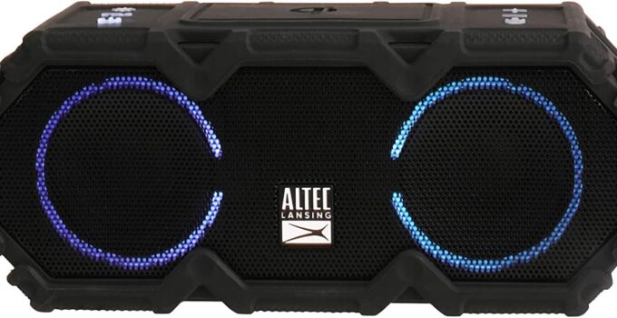 Altec Lansing LifeJacket Jolt – Waterproof Bluetooth Speaker, Durable & Portable Speaker with Qi Wireless Charging and Voice Assistant, Black w/Lights