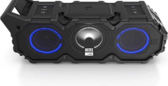 Altec Lansing LifeJacket XL Jolt with Lights, Built In Qi Wireless Charger, Waterproof, Snowproof, Shockproof and it Floats in Water, Up to 20 Hour Battery Life, Black
