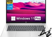 HP 2024 Newest 17 Business Laptop, 17.3″ FHD IPS Display, Intel 6-Core i3-1215U, 16GB RAM, 1TB SSD, Intel UHD Graphics, Webcam, HDMI, Wi-Fi, Bluetooth, Thin & Portable, Windows 11 Pro, Laptop Stand