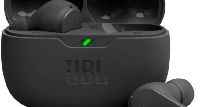 JBL Vibe Beam – True Wireless JBL Deep Bass Sound Earbuds, Bluetooth 5.2, Water & Dust Resistant, Hands-free call with VoiceAware, Up to 32 hours of battery life (Black)