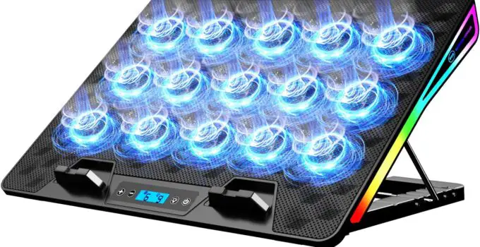 KeiBn Laptop Cooling Pad, Gaming Laptop Fan Cooling Pad with 15 Quiet Fans, RGB Laptop Cooler for 10-17.3 Inch, 4 Height Stands, 2 USB Ports – Blue