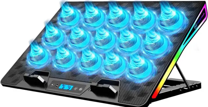 Laptop Cooling Pad, Gaming Laptop Fan Cooling Pad with 15 Quiet Fans, RGB Laptop Cooler for 15.6-17.3 Inch, 4 Height Stands, 2 USB Ports – AA2