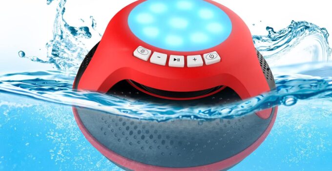 Portable Bluetooth Speakers,Wireless Floating Speaker Stereo with Waterproof IPX7 and Colorful LED Light,10 Meters Bluetooth Range Shower Speaker for Outdoor Pool Hot Tub Gifts (Red and Black)