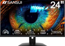 SANSUI Computer Monitor 24 inch IPS FHD1080P Monitor with Built-in Speakers, HDMI, VGA，DP Ports with 178° Viewing Angle/Frame-Less/Tilt/VESA Compatible for Home Office(ES-24X5A HDMI Cable Included)