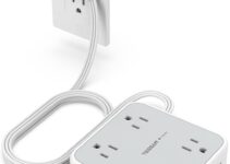 Surge Protector Flat Extension Cord Flat Plug Power Strip, 8 AC Outlets, 3 USB Charger(1 USB C Port) 3-Sided Outlet Extender, 5 Ft, 900 Joules Protection, Office Supplies, Dorm Room Essentials, Grey