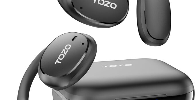 TOZO OpenEgo True Wireless Open Ear Headphone,5.3 Bluetooth Sport Earbuds with Earhooks for Long Time Playback with Digital Display, Dual Mic Clear Call Sweat-Proof for Running Workout
