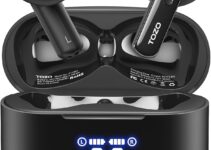 TOZO T21 Wireless Earbuds, 5.3 Bluetooth Headphone, Sem in Ear with Dual Mic Noise Cancelling, IPX8 Waterproof, 44H Playback Stereo Sound with Power Display Wireless Charging Case Black