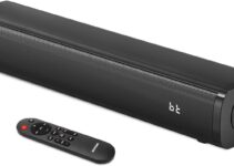 Wohome 2.1ch Small Sound Bars for TV with 6 Levels Voice Enhancement, Built-in Subwoofer, 16 Inches Bluetooth Soundbar Speakers with Optical/AUX/USB Connection, S100 (Pure Black)