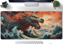 XXL Mouse Pad, Dragon and Blue Ocean Large Desk Mat for Desktop, Extended Large Gaming Mouse Pad Mouse Mat with Non-Slip Rubber Base Stitched Edges for Computer Keyborad Home Office Desk 35.4″X15.7″