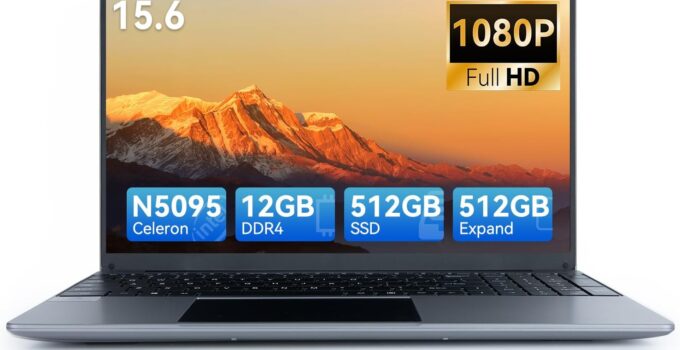 15.6” Laptop Computer, 12GB RAM 512GB ROM, Celeron N5095 Quad-Core Processors, Laptop 1920 * 1080 IPS FHD Display, WiFi, Bluetooth, Type-C, Mini HDMI, TF Card (Silver)