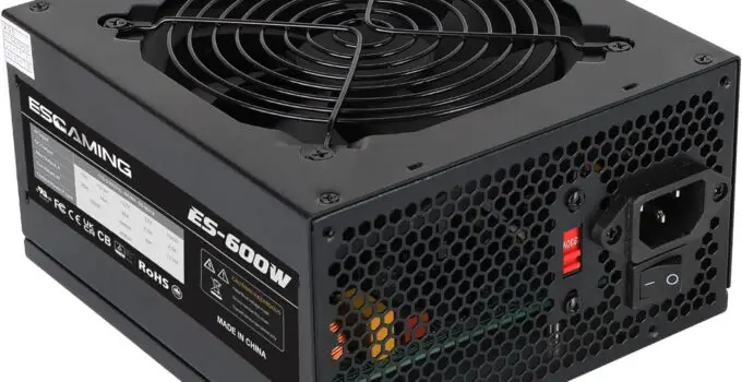 600W ATX Power Supply PSU, ESGAMING with 120mm Ultra Quiet Cooling Fan All Protections