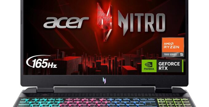 Acer Nitro 16 Gaming Laptop | AMD Ryzen 5 7640HS Hexa-Core CPU | NVIDIA GeForce RTX 4050 Laptop GPU | 16″ WUXGA 165Hz IPS Display | 8GB DDR5 | 512GB Gen 4 SSD | WiFi 6E | RGB Backlit KB | AN16-41-R148