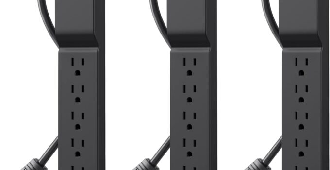 Belkin Power Strip Surge Protector with 6 AC Multiple Outlets – Flat Rotating Plug, 6 ft Long Heavy-Duty Extension Cord for Home, Office, Travel, Computer Desktop & Charging Brick (600 Joules) 3PK