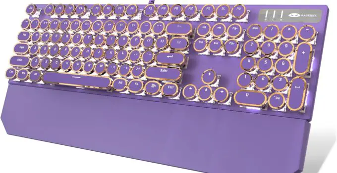 Camiysn Typewriter Style Mechanical Gaming Keyboard, Purple Retro Punk Gaming Keyboard with White Backlit, 104 Keys Blue Switch Wired Cute Keyboard, Round Keycaps for Windows/Mac/PC