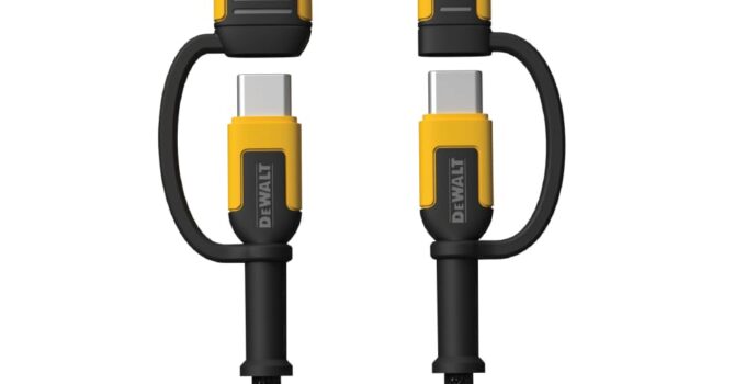 DEWALT 4-in-1 Cable, Type C/Micro USB/USB Cable for iPhone 15, iPad Charger Cable USB C, Huawei, HTC, LG, Samsung Galaxy, Android Smartphones, iPad Pro, Micro C Charging Cable (6ft, Black)