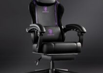 Dowinx Gaming Chair with Pocket Spring Cushion, Ergonomic Game Chair with Massage Lumbar Support and Footrest for Adults, High Back Leather Computer Chair for Office Gaming 300LBS, Purple