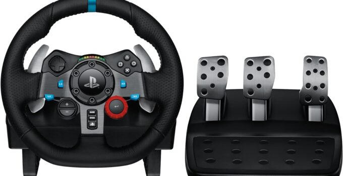Logitech G29 Driving Force Racing Wheel and Floor Pedals, Real Force Feedback, Stainless Steel Paddle Shifters, Leather Steering Wheel Cover for PS5, PS4, PC, Mac – Black