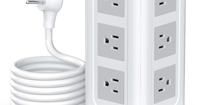 NVEESHOX Power Strip Surge Protector Tower with 12 Outlets 4 USB Ports, 10ft Long Extension Cord Multiple Outlets Flat Plug Power Strips Charging Tower, Overload Protection Fire Proof for Home Office