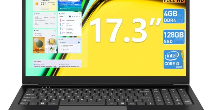 SGIN 17.3 inch Laptop, Laptops Computer with 4GB DDR3 128GB SSD, Core I3-5005U CPU(Up to 2.4GHz), FHD IPS 1920×1200 Display, 60800mWh Battery, Type-C, BT5.0, 5G WiFi, USB3.2, Type_C, Webcam