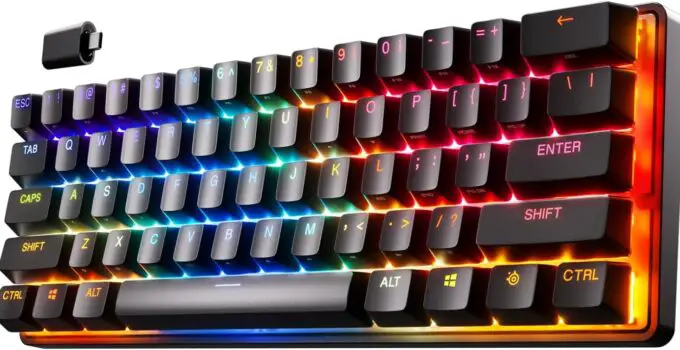 SteelSeries Apex Pro Mini Wireless HyperMagnetic Gaming Keyboard – Compact 60% Form Factor – Adjustable Actuation – RGB – PBT Keycaps- Bluetooth – 2.4GHz – USB-C