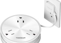 TESSAN Short Extension Cord 2 ft with 3 AC Outlets 3 USB (1 USB C) Ports, Small Flat Plug Power Strip, Desktop Charging Station for Home, Hotel, Dorm, Travel, Cruise Essentials