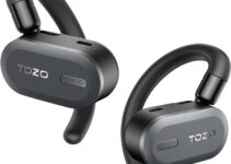 TOZO O2 True Open Ear Wireless Headphones Lightweight with Multi-Angle Adjustment, Bluetooth 5.3 Earbuds with Dual-Axis Design for Long-Lasting Comfort, Crystal-Clear Calls for Driving, Black