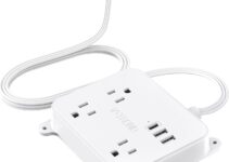 TROND Flat Plug Power Strip, 5FT Ultra Thin Flat Extension Cord, 3 Widely Spaced AC Outlets, 3 USB Charger(1 USB C Port), Wall Mount Power Strip, Compact for Home Office Dorm Room Essentials