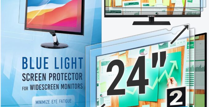 VINTEZ 24 inch [2 Pack] Anti-Glare Blue Light Blocking Screen Protector Panel for 16:9 Widescreen Computer Monitor – LED PC Anti-UV Eye Protection Filter Film – Anti-Scratch Diagonal Frame Shield