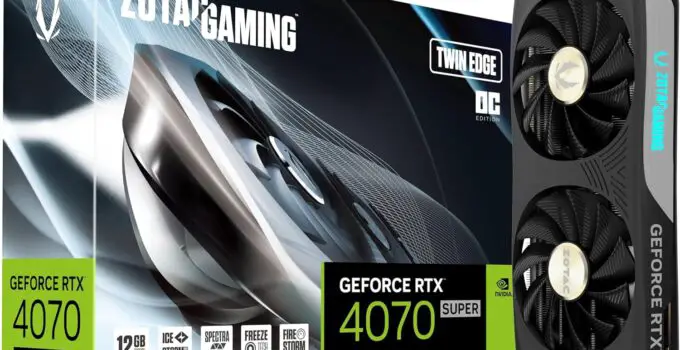 ZOTAC GAMING GeForce RTX 4070 SUPER Twin Edge OC DLSS 3 12GB GDDR6X 192-bit 21 Gbps PCIE 4.0 Compact Gaming Graphics Card, IceStorm 2.0 Advanced Cooling, SPECTRA RGB Lighting, ZT-D40720H-10M