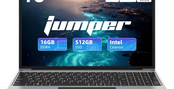 jumper 16 Inch Laptop, Intel Celeron N5095 Laptops(2.9ghz), 16GB RAM 512GB SSD, 1920×1200 FHD Display (16:10), Windows 11 Ultrabook, Four Stereo Speakers, 38000mWH Battery, Dual-Band Wi-Fi.